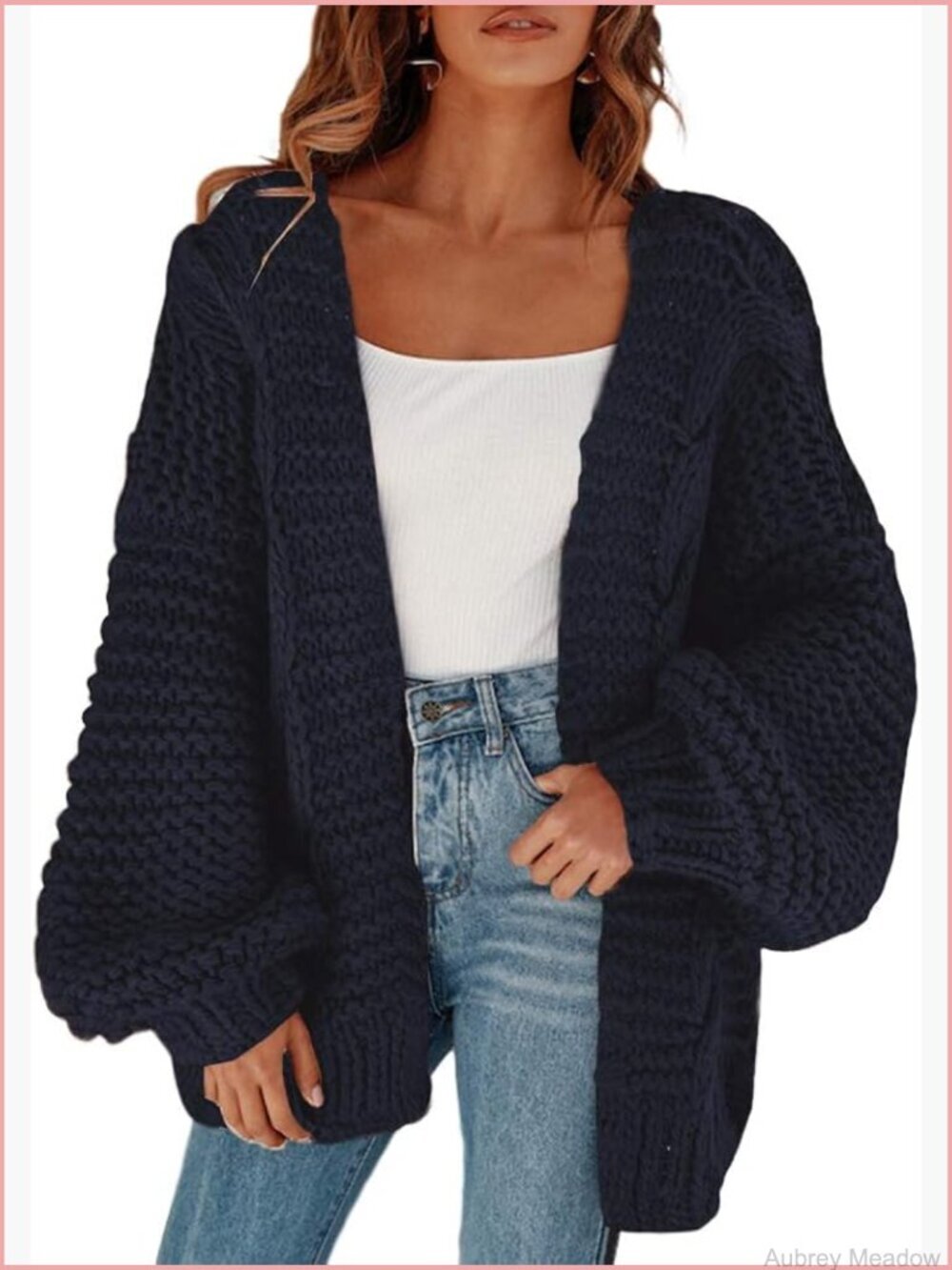 Open Front Chunky Knit Cardigan Loose Lantern Sleeve Oversized Sweater Coat